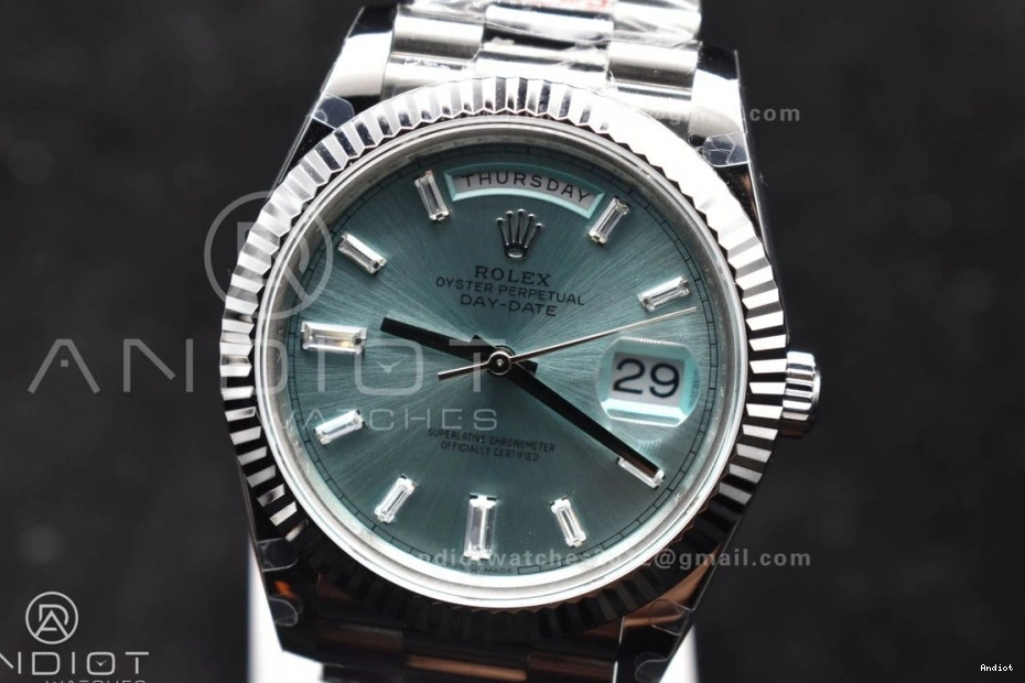 On 904L Dial DayDate A3255 Blue President 40 Stick Steel Ice V2 SS GMF Bracelet 0423